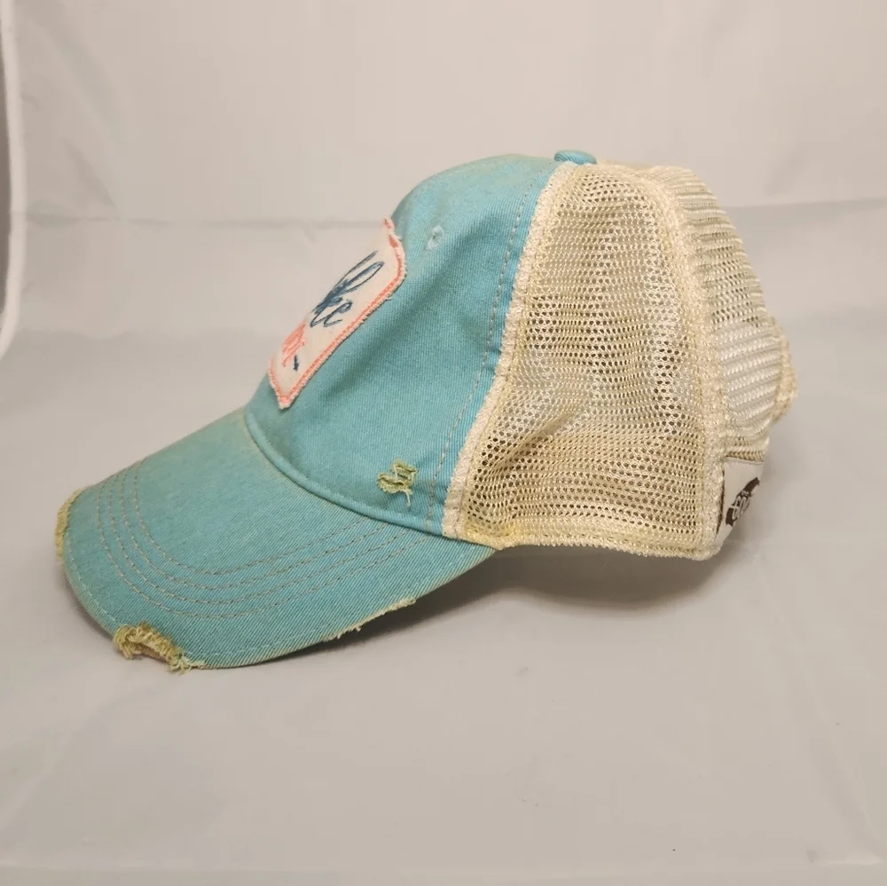 Like New The Goat Stock Ball cap Sky Blue Lake Mode Distressed Headmost Mesh Hat - Picture 3 of 12